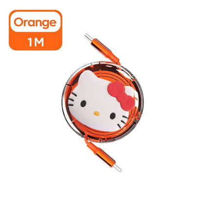 Sanrio Hello Kitty Cartoon Retractable PD 100W Cable USB Type C to Type C Fast Charging USB C to USB C Cable for iphone 15 Huawe