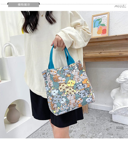 Fashionable Top-handle Bag with Cute Cat Pattern, Portable Mommy Bag for Women