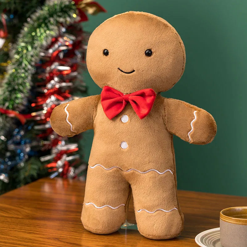 Adorable Ginger Bread Plush Toy Stuffed Caramel Chocolate Gingerbread Man Cushion Christmas Tree House Bow Ring Decor Xmas Deer