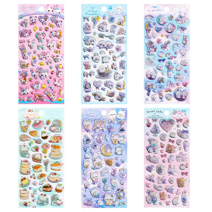3 pcs/6 pcs Sweet Candy Pets Cat Coffee Cakes Flash Puffy 3D Stickers Scrapbooking Diy Diary Stationery Stickers School Supplies