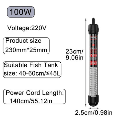 Aquarium Submersible Heater Fish Tank Water Heating Rod Constant Thermostat Temperature Control 220V 25W/50W/100W/200W/300W