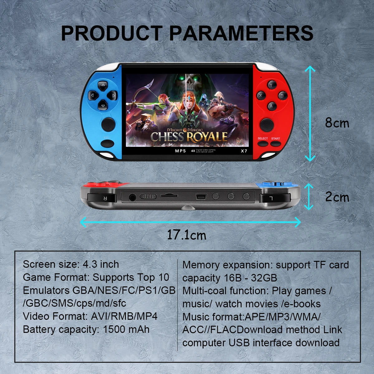 GAMINJA X7 4.3inch Built-in 9000+ Games Handheld Game Console TFT Screen Video Game Player HD Game For GBA GBC NES GBC