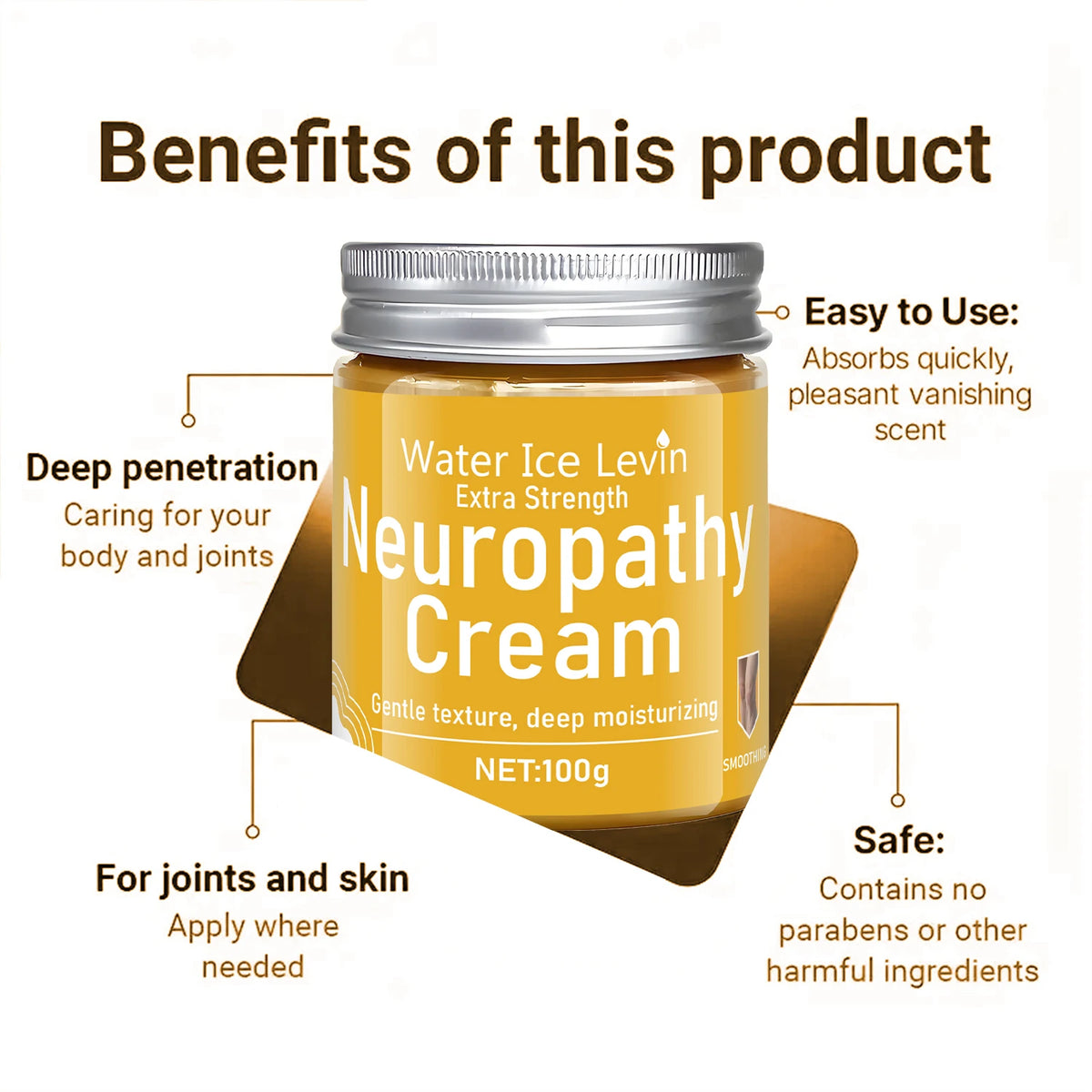 Water Ice Levin Extra Strength Neuropathy Cream. Deep-Penetrating, Gentle Moisturizer for Seniors