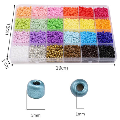 24 Grid 3mm Premium Glass Rice Beads Set 5200pcs Tiny Seed Beads Box Kit for Bracelet Necklaces Jewelry Making DIY Craft Beading