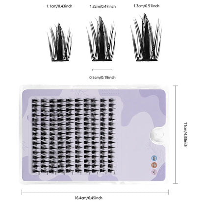 160 Pcs Wheat-Ear Shape Fake Eyelashes Fine Stem, DIY Eyelash Extension, Thick Segmented Clusters, Comic Eyelashes