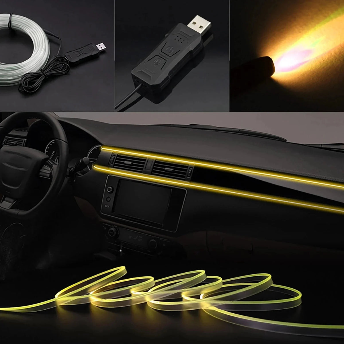 2/3/4/5M Car Interior RGB Atmosphere Light Ambient LED Light Strip USB Fiber Optic Atmosphere Lamp Decor Support APP Control