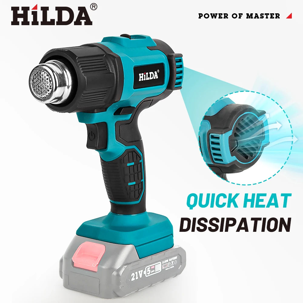 HIDLA 21V Handheld Hot Air Gun Temperature Rechargeable Cordless Two Styles For Makita Battery Electric Heating Gun With Nozzle