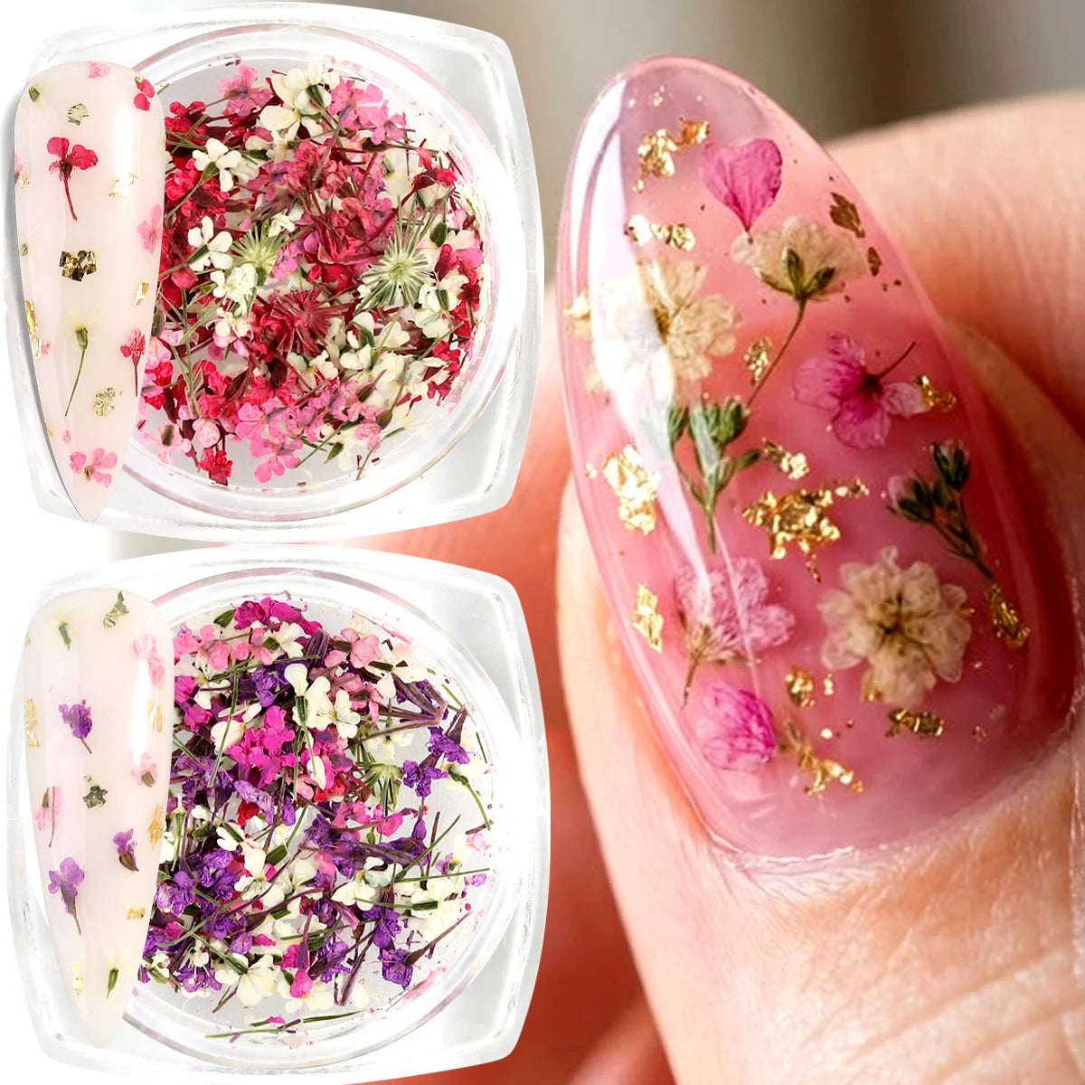 3D Mix Colors Flower Nail Art Sticker Resin - Summer Natural Minced Flowers Decal For Nails Art Accessories&Applique DIY Craft
