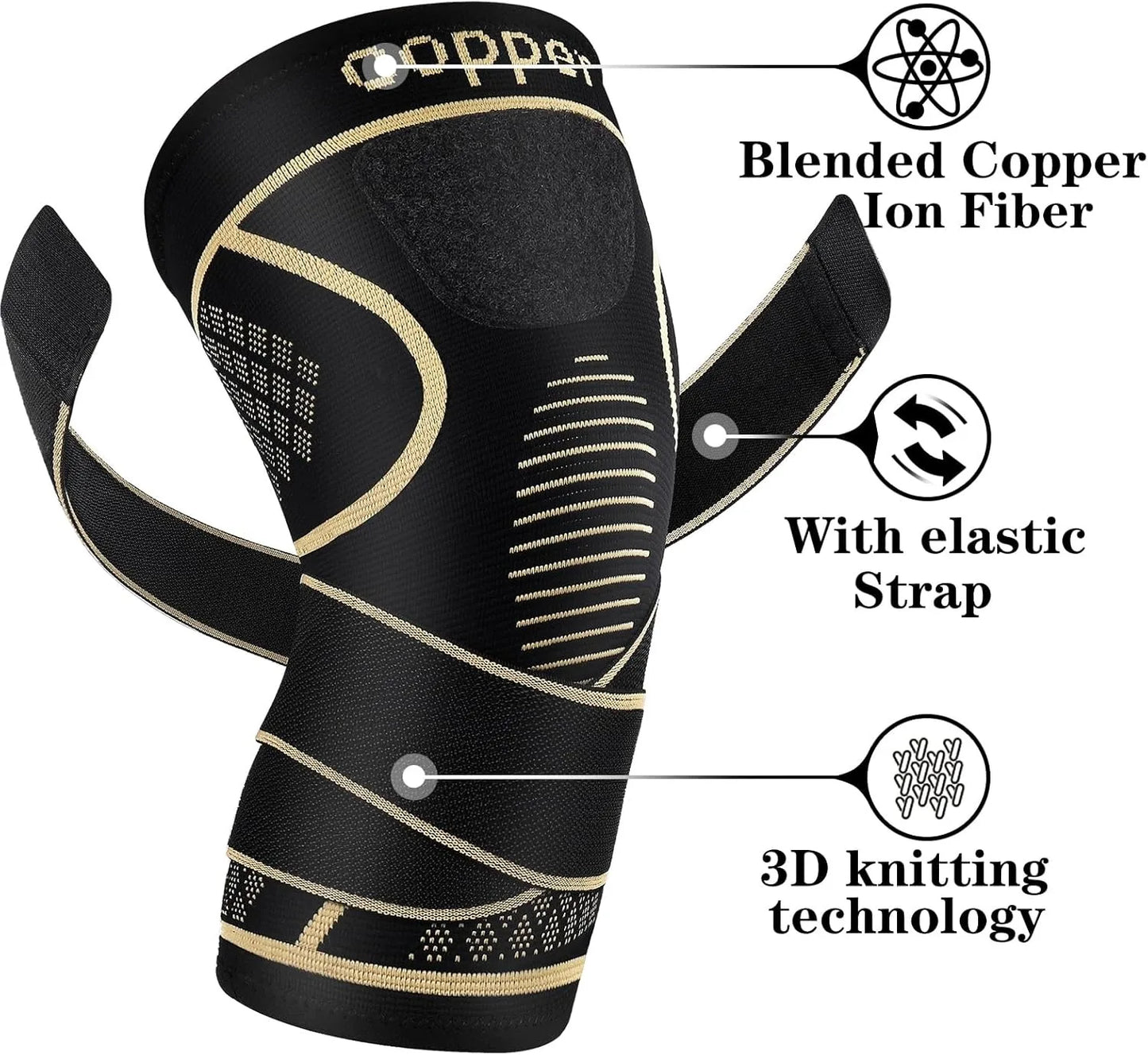 Copper Knee Braces with Strap for Knee Pain Women and Men, Knee Compression Sleeve for Arthritis, ACL, Meniscus Tear
