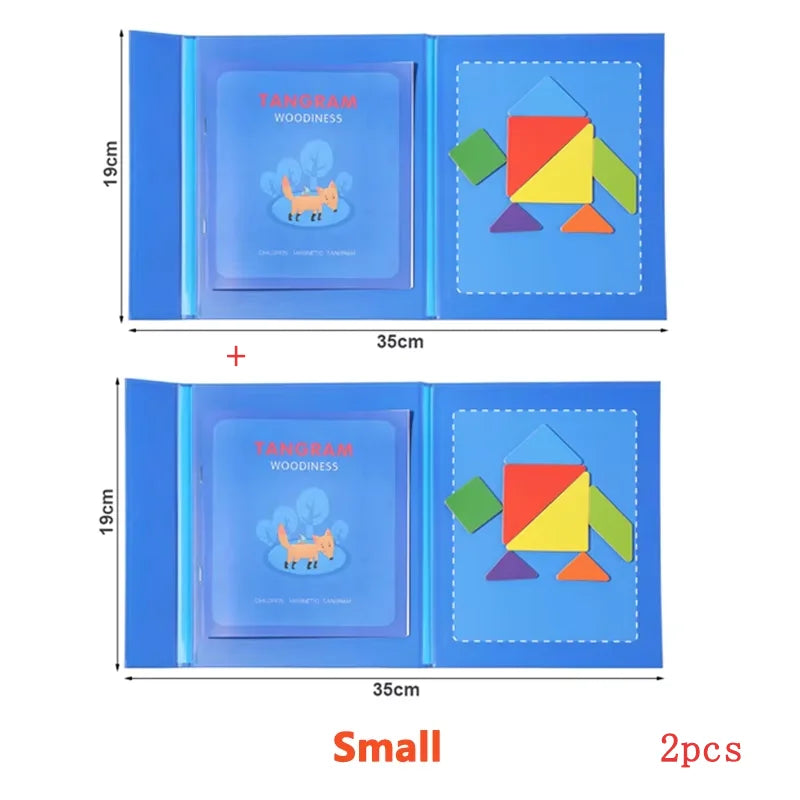 Wooden Jigsaw Magnetic Tangram Puzzle Book Educational Toys For Children Baby Kid Portable Montessori Learning Intelligence