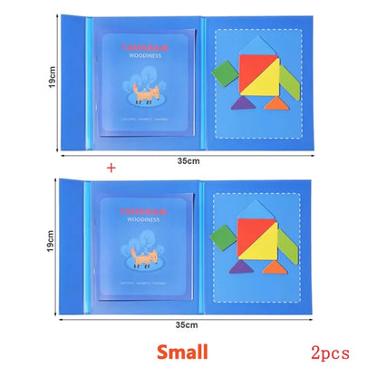 Wooden Jigsaw Magnetic Tangram Puzzle Book Educational Toys For Children Baby Kid Portable Montessori Learning Intelligence