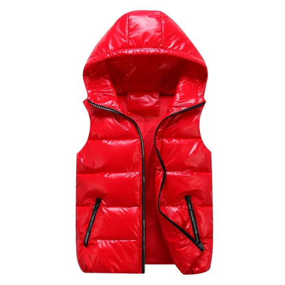 Men’s Glossy Hooded Winter Padded Vest - Waterproof Thicken Sleeveless Jacket, Casual Warm Outwear Waistcoat (Up to 4XL)