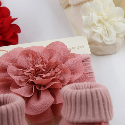 3Pcs/Set Lace Flower Baby Headbands Socks Cotton Non-slip Anklet 0-12M Stockings Wide Elastic Hairbands Infant Photogrphy Props