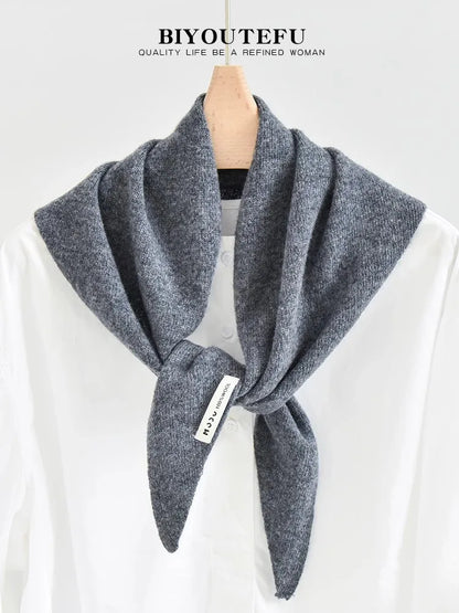 100% Australian Wool Knitted Triangle Scarf Shawl Women's Autumn  Winter Warm Neck Protection Scarf Decorative  Small Scarf
