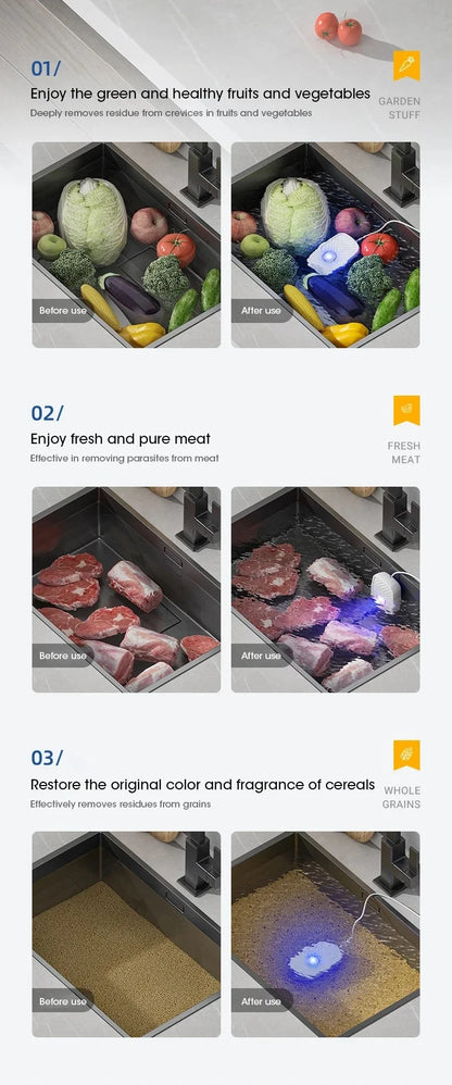 Portable Ultrasonic Vegetable and Fruit Cleaner IPX7 Waterproof Multifunctional Food Washer for Home Kitchen Use