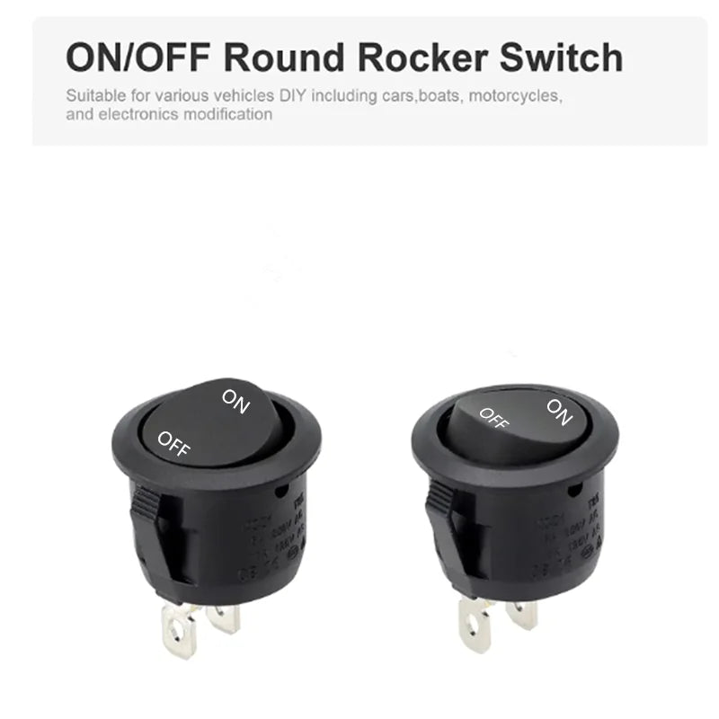 12V Round Rocker Switch AC 6A/250V 10A/125V SPST 2 Pin 2 Position On/Off Toggle Switch for Car Boat Automotive RV Black