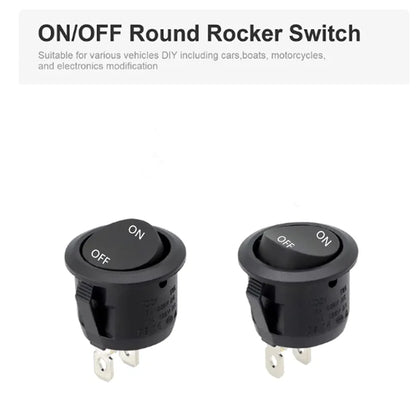 12V Round Rocker Switch AC 6A/250V 10A/125V SPST 2 Pin 2 Position On/Off Toggle Switch for Car Boat Automotive RV Black