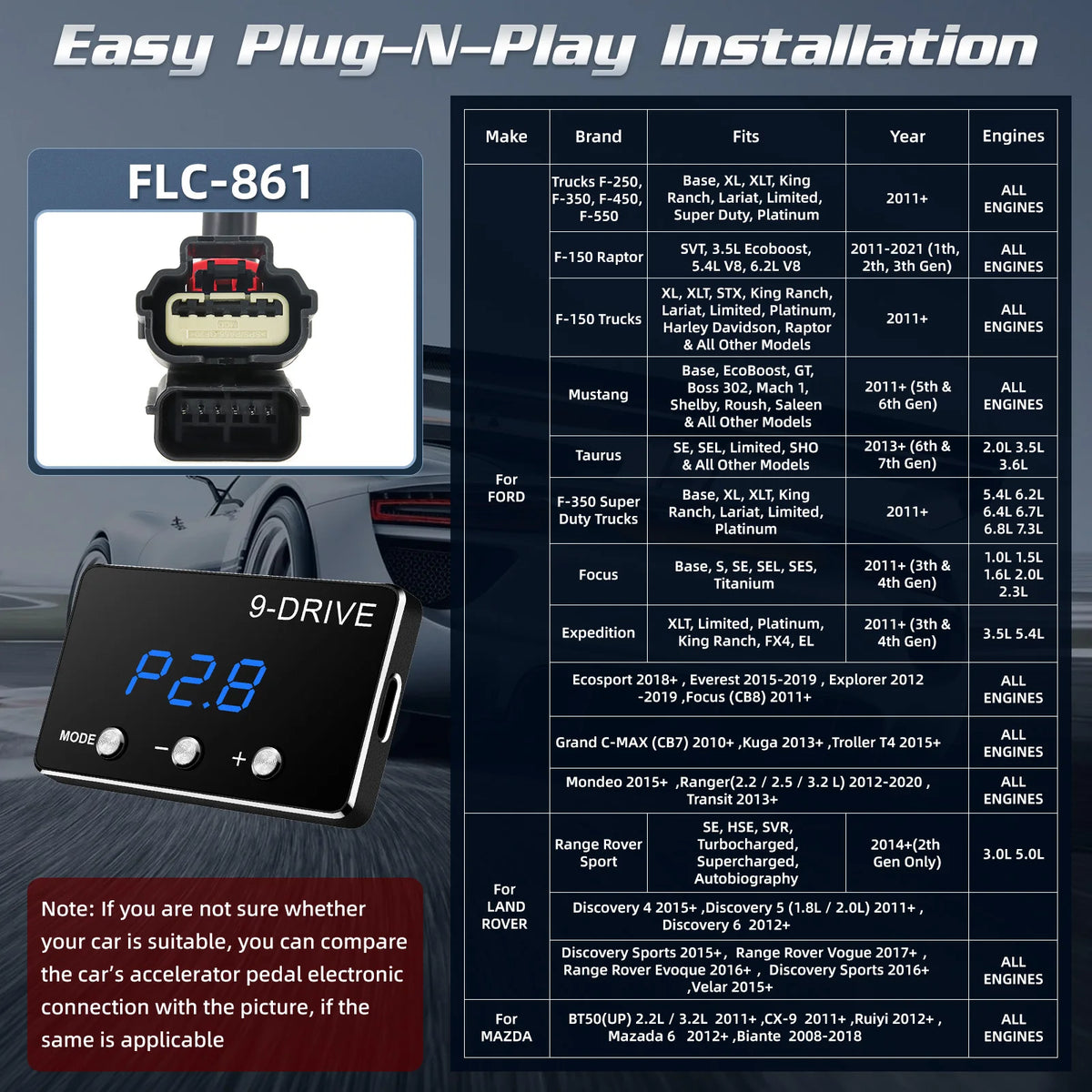 Racing Power Accelerator Controller Plug Play 9-Drives Electronics Throttle Controller Car Pedal Booster Tuning Parts Accessory