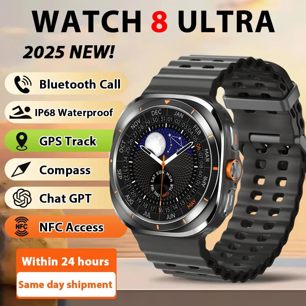 Smart Watch 8 Ultra 2025 Color Matching GPS Compass Smart Watch BT call NFC IP68 Waterproof 4GB Health monitoring Reduction 100%
