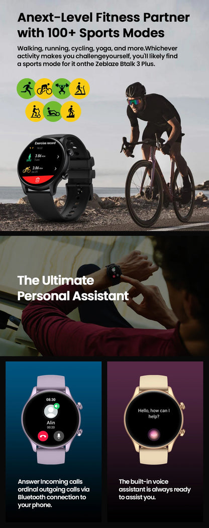 New Zeblaze Btalk 3 Plus Voice Calling Smart Watch 1.39'' Large HD Color Display Fitness Tracking Smartwatch for Men and Ladies