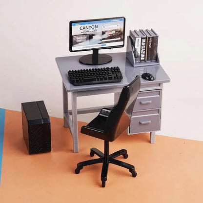 1 Set 1/12 Dollhouse Miniature Computer Keyboard Chair Desk Kit Home Study Room Furniture Decor Micro Scene Props
