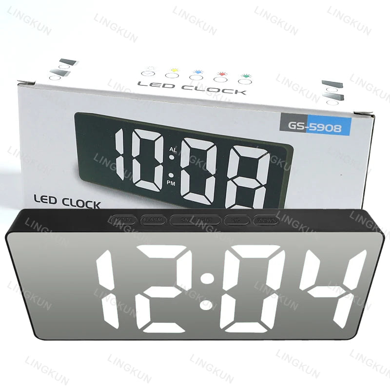Electronic Alarm Clock Noiseless Design Digital LED Large Display Mirror Electronic Clock Digital Alarm Clock LED Mirror Clocks