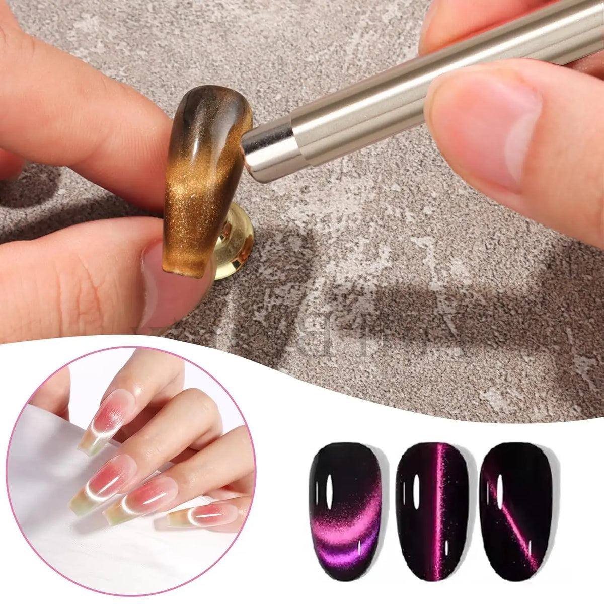 LINMANDA 3 In 1 Dual Headed Cat Eye Nail Art Magnetic Stick Multifunctional Nail Art Magnet Design Tool Suitable for Home DIY