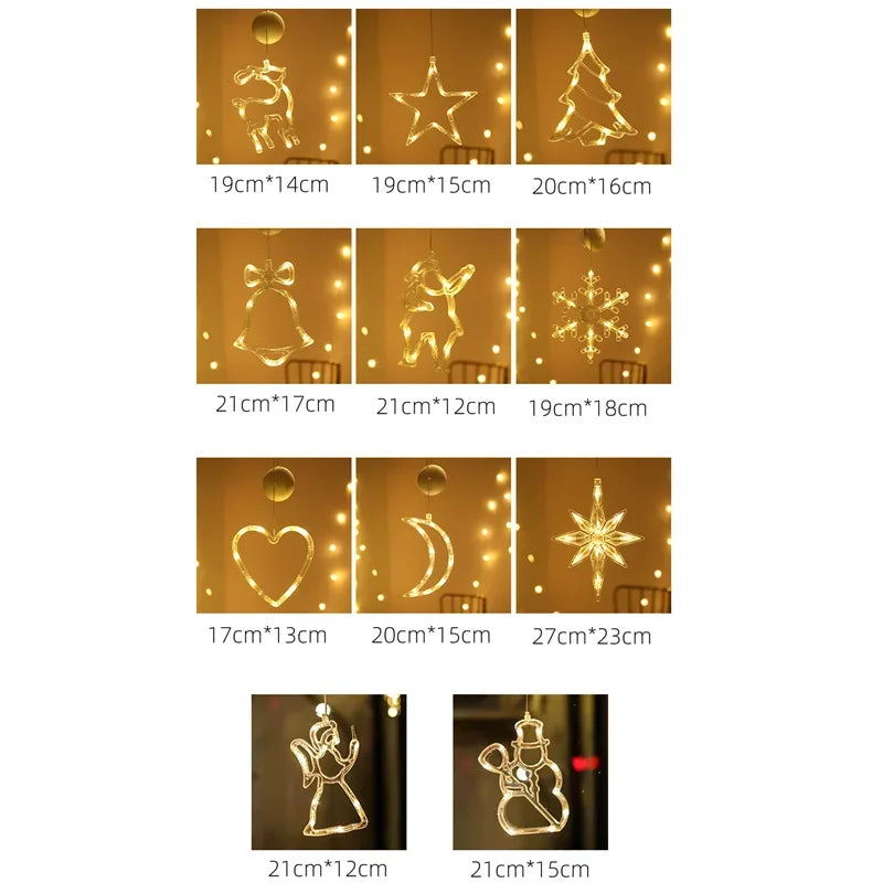 Christmas LED Light Snowflake Santa Hanging Battery-operated Window Ornaments Decoration for Home Xmas Navidad New Year Decor