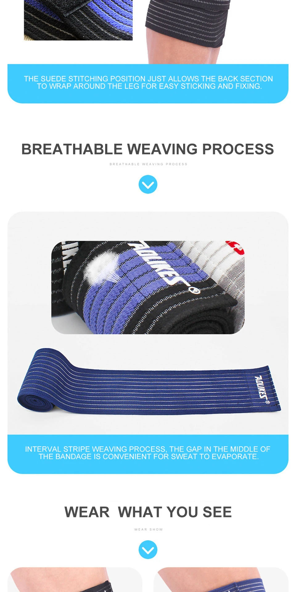 AOLIKES 1PC 40-180cm Compression Bandage Protector Knee Support Brace Sports Elastic Elbow Straps Leg Bands Bandage Workout Wrap