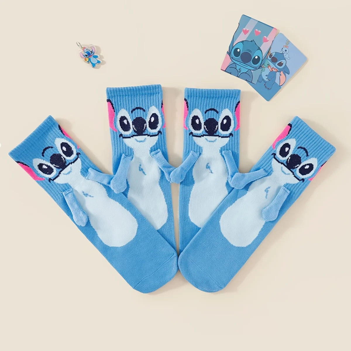 Disney Stitch hand in hand sock sock female Japanese cartoon cartoon tube stack sock cute children Christmas sock gift