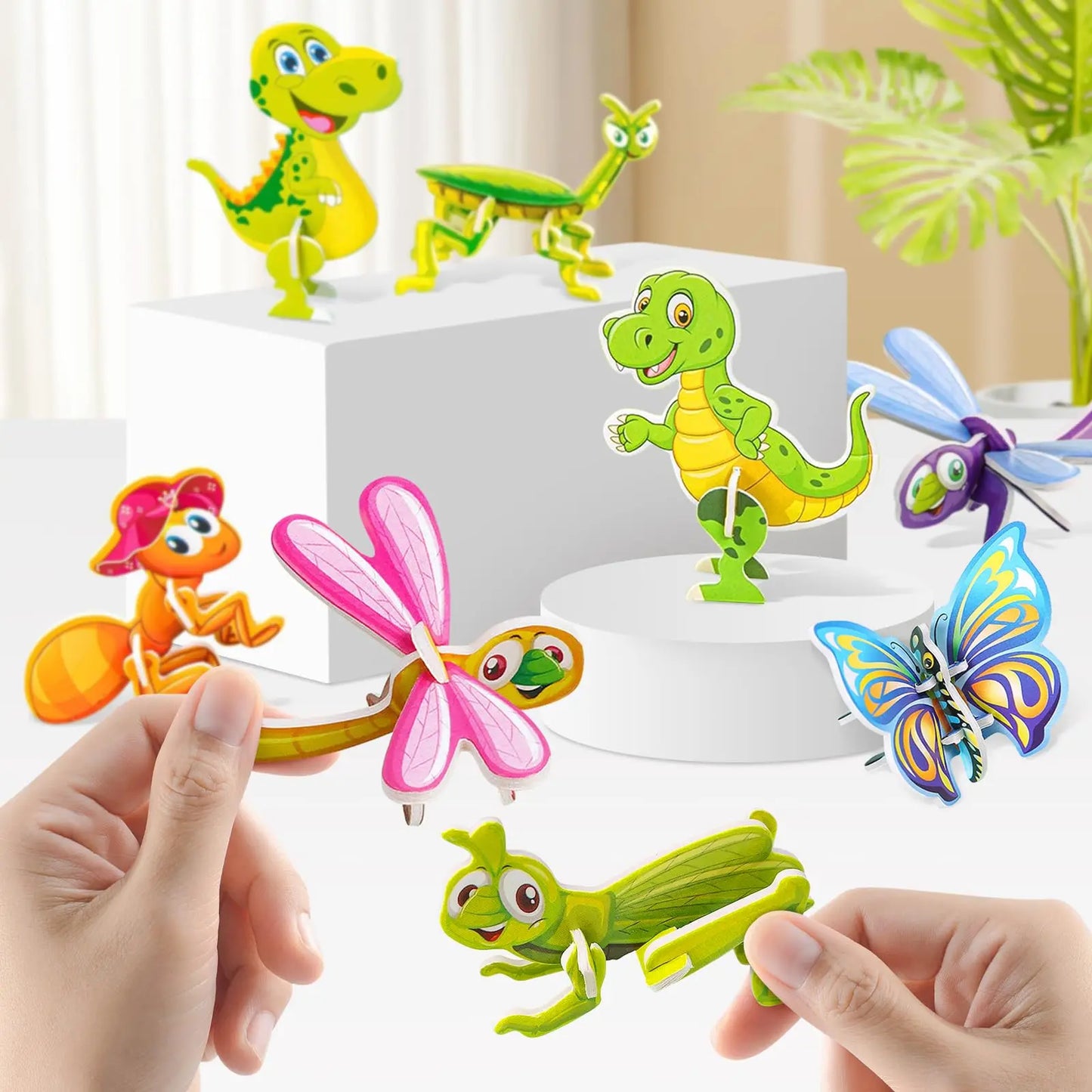 30pcs/set 3D Cartoon Puzzles Educational Toys Insect, Dinosaur, Animal, and Vehicle Themes 3D DIY Cardboard Puzzles