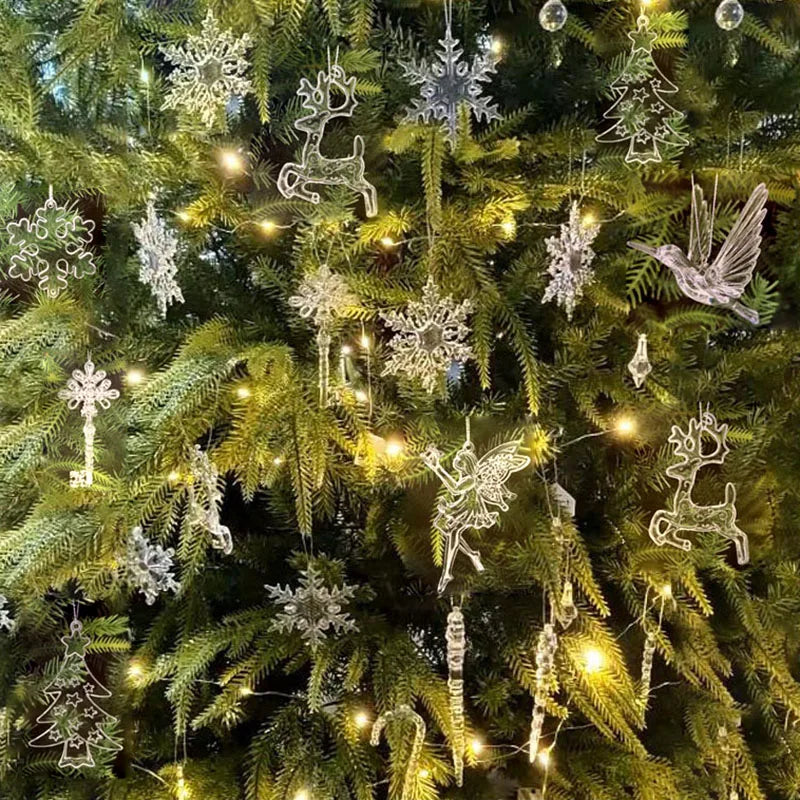 5pcs Christmas Home Decorations Crystal Acrylic Ornaments Snowflake Elk Xmas Tree Hanging Pendants Navidad 2025 New Year Gift
