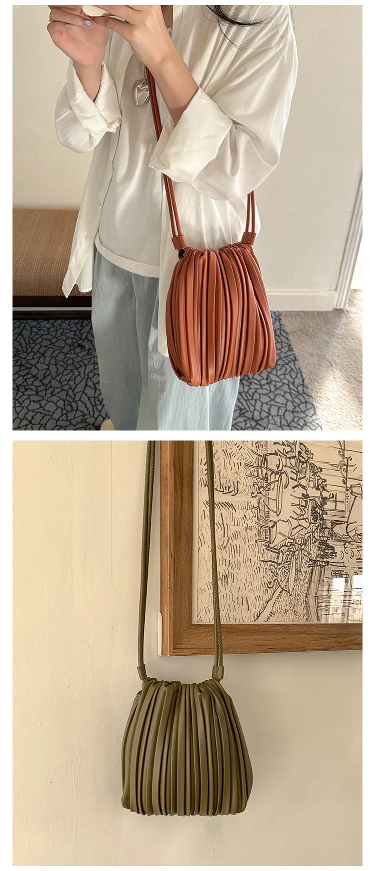 Summer Fashion New Crossbody Bag Women's PU Single Shoulder Mini Bag Luxury Versatile Pleated Casual Small Square Bag