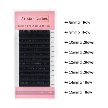 ARTSTAR 12Rows Mink False Eyelashes  Individual Natural Lash  L M Curl Matte Black Eyelash Extensions Supplies for Makeup