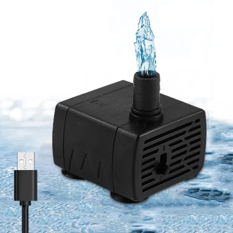 Ultra Quiet USB Aquarium Fish Tank Filtration Pump Mini Pet Fountain Submersible Adjustable Flow Water Circulation Pump 5V 5W/3W