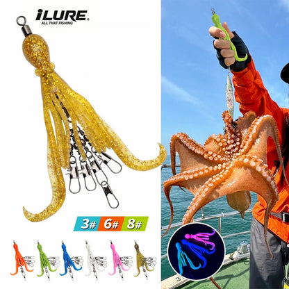 2pcs Silicone Octopus Bait Fishing Connector Pin Set Squid Jig Hook Swivels Bearing Rolling Swivel Solid Ring Tackle for Angling