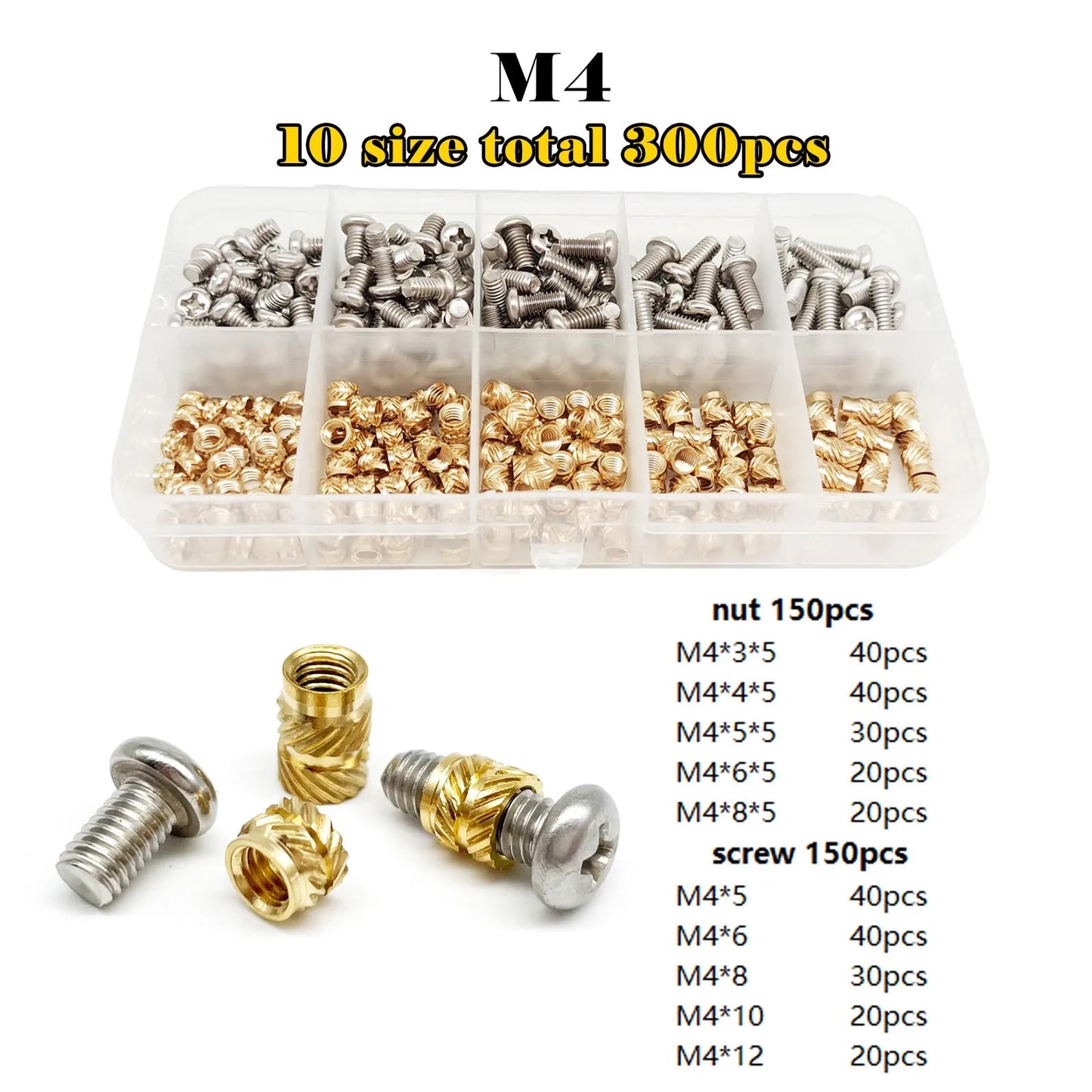 Brass Copper Embed Insert Nut Screw Kit Set M1.4M1.6 M2 M2.5 M3 M4 M5 M6 for Heat Melt Injection 3D Print Twill Knurled Thread