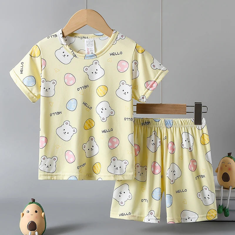 2-Piece Children's Summer Cute cartoon Printed Short-Sleeved Shorts Set for Boys and Girls Casual and Comfortable T-Shirt Shorts