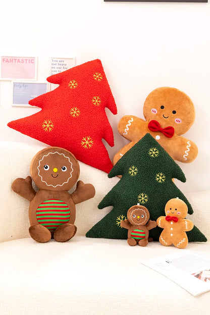 Adorable Ginger Bread Plush Toy Stuffed Caramel Chocolate Gingerbread Man Cushion Christmas Tree House Bow Ring Decor Xmas Deer