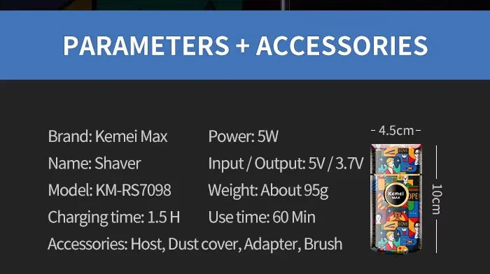 Kemei KM-RS7098 Rechargeable Electric Shaver Portable Single Blade Beard Trimmer Fashion Random Graffiti Shaving Machine