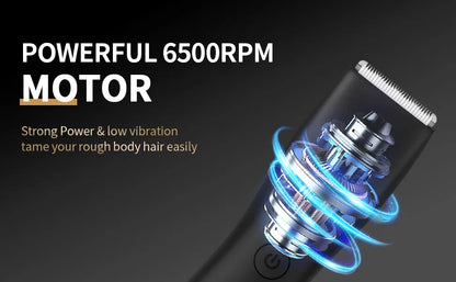 [IPX6] Men's Groin/Body Trimmer w/ SkinSafe - Foil Blades & Precision, Rechargeable Ball Shaver for Sensitive Skin