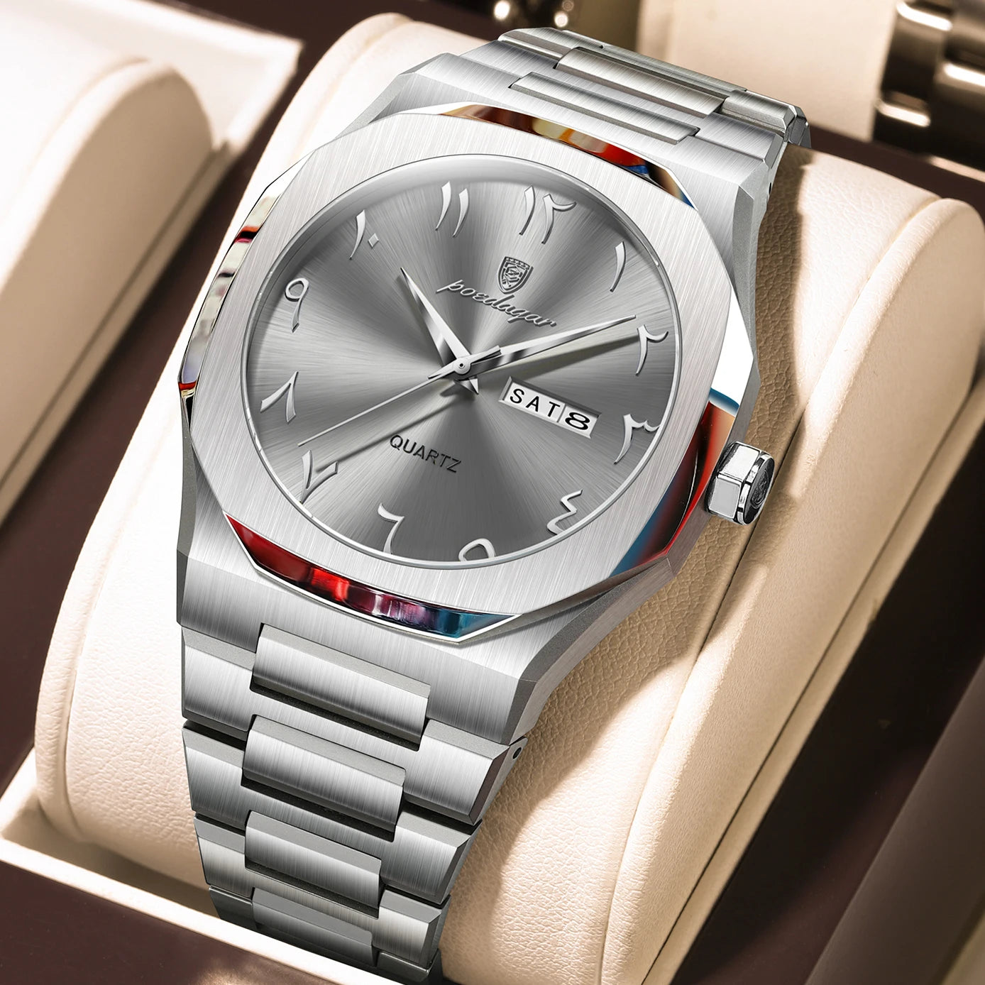 POEDAGAR Original Luxury Men's Watch Waterproof Week Date Fashion Men Wristwatch Quartz Stainless Steel Man Watches Reloj Hombre