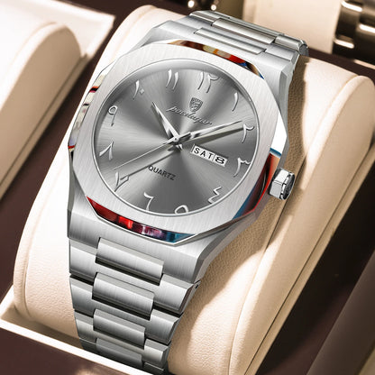 POEDAGAR Original Luxury Men's Watch Waterproof Week Date Fashion Men Wristwatch Quartz Stainless Steel Man Watches Reloj Hombre
