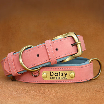 Personalized PU Leather Dog Collar Soft Padded Dog Collars Free Custom Pet ID Name Necklace for Small Medium Large Dogs Pitbull