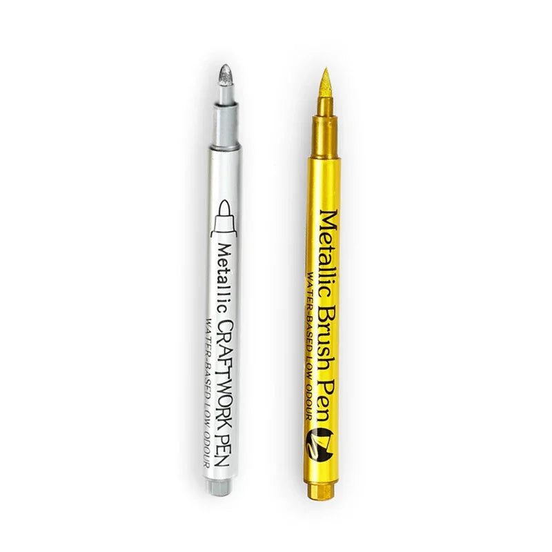 2/1Pc Brush Metallic Marker Pens Gold Silver Color Permanent Art Marker For Manga Crafts Scrapbooking School Stationery Supplies