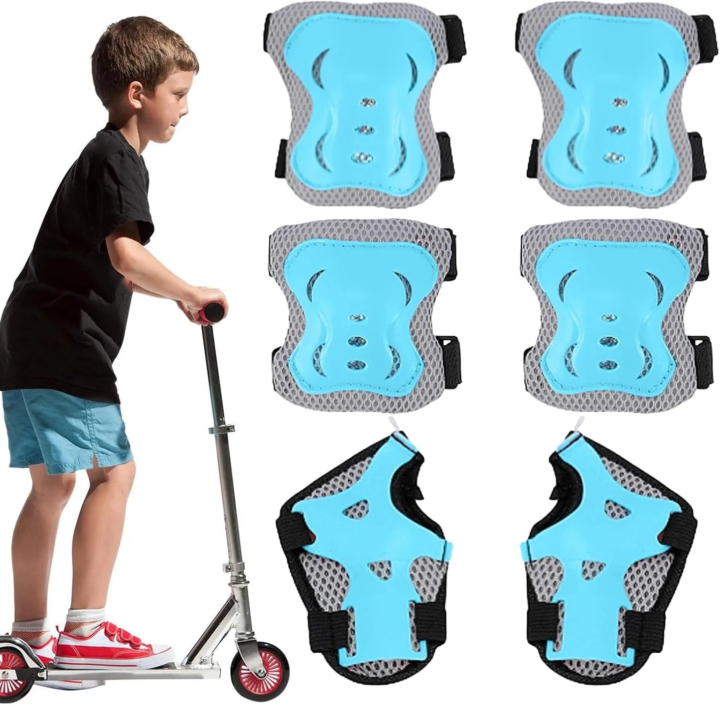 6 in 1 Knee Pads Elbow Pads with Wrist Guards for Ages 3-10, Protective Gear for Skating, Cycling, Biking,Roller Skates,Scooters