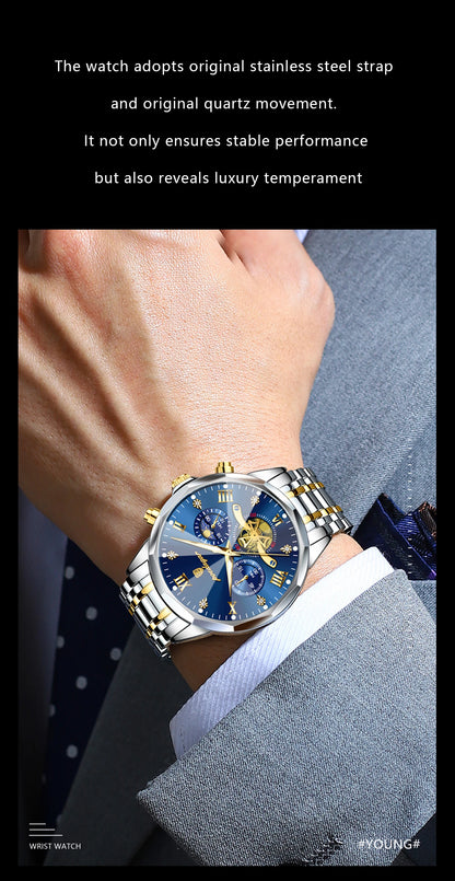 POEDAGAR Luxury Original Men Watch Waterproof Luminous Chronograph Man Wristwatch Stainless Steel Quartz Top Men's Watches Reloj