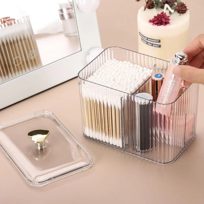 Qtip Holder Dispenser  Clear Bathroom Organizer Jar  Swab/Pad/Ball Holder Container Cosmetics Storage Boxes for Vanity