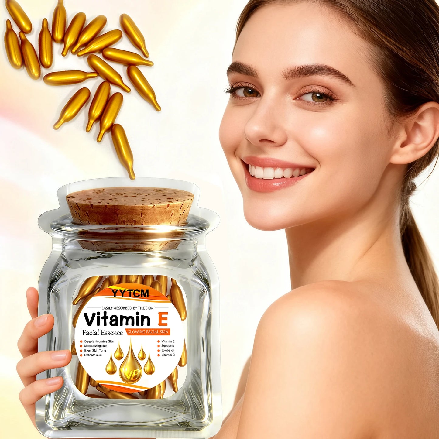 Vitamin E Deep Moisturizing Capsule Essence–Hydrates Smooths Skin. Formulated Squalane Vitamin 18/30/48/60/90/180 Capsules