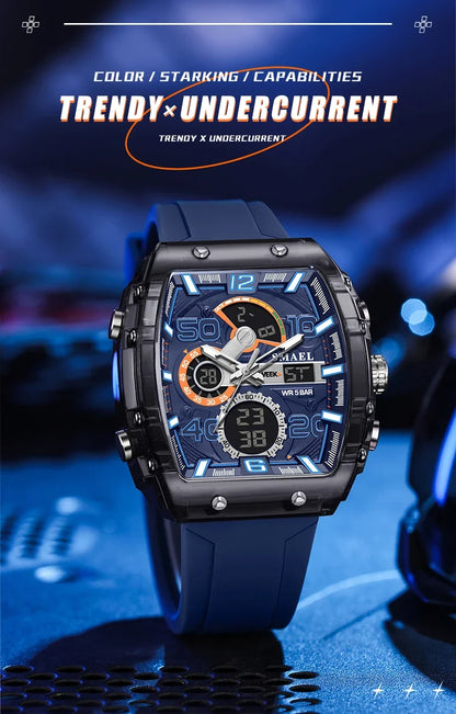 SMAEL 8109 Digital Watch Men Outdoor Sport 5ATM Waterproof LCD Electronic Male Quartz Watches for Men's Chronograph Wristwatch